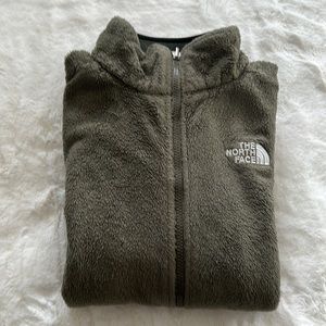 North Face , ladies size small, fleece zip up jacket, olive green, super cozy
